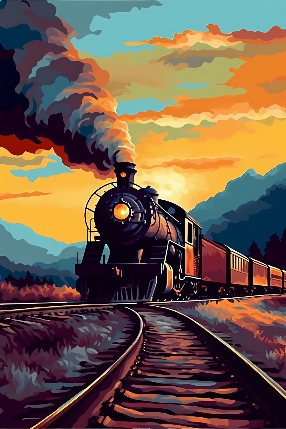 Sunset Train Theme Wooden Puzzle for Home Decor DIY Fun Game Family Educational Games Toys Gifts Wooden Puzzle 1000 Pieces