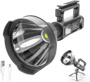 Super Bright Rechargeable Spotlight, Handheld Tactical Flashlight 4 Modes High Power Portable Waterproof LED Searchlight USB Output P50 Camping Torch for Outdoor (P50-Medium Size)