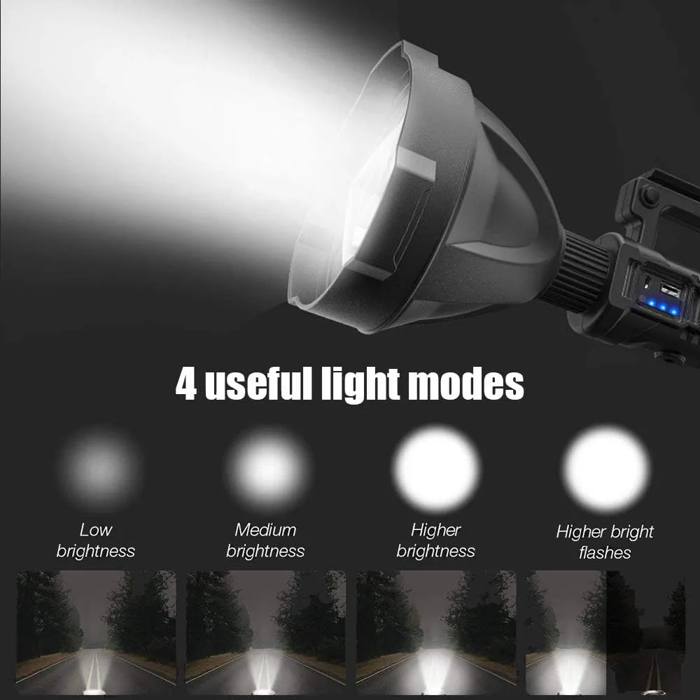 Super Bright Rechargeable Spotlight, Handheld Tactical Flashlight 4 Modes High Power Portable Waterproof LED Searchlight USB Output P50 Camping Torch for Outdoor (P50-Medium Size)