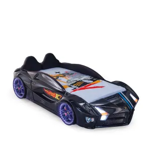 Super Cool 2025 Black Moon Luxury Race Car Bed W/LEDS & Sound Effects | Free Mattress | Twin
