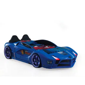 Super Cool 2025 Blue Moon Luxury Race Car Bed W/LEDS & Sound Effects | Free Mattress | Twin