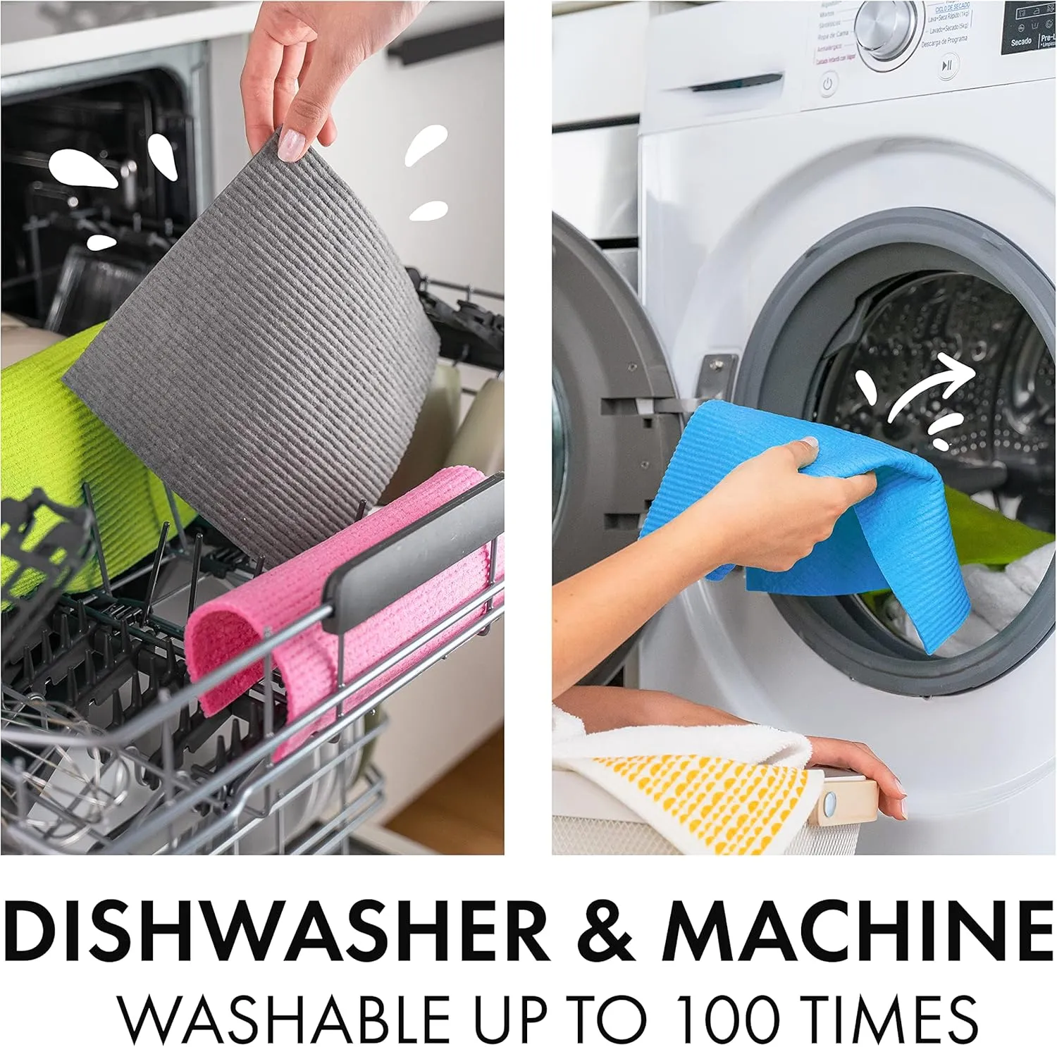 SUPERSCANDI Swedish Dishcloths Eco Friendly Reusable Sustainable Biodegradable Cellulose Sponge Cleaning Cloths for Kitchen Dish Rags Washing Wipes Paper Towel Replacement Washcloths (6 Pack Pink)