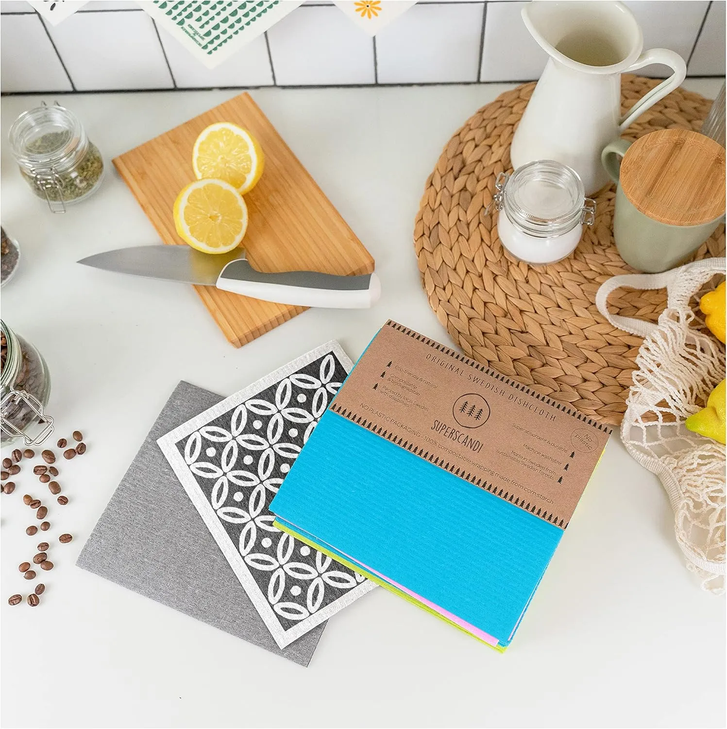 SUPERSCANDI Swedish Dishcloths Eco Friendly Reusable Sustainable Biodegradable Cellulose Sponge Cleaning Cloths for Kitchen Dish Rags Washing Wipes Paper Towel Replacement Washcloths (6 Pack Pink)