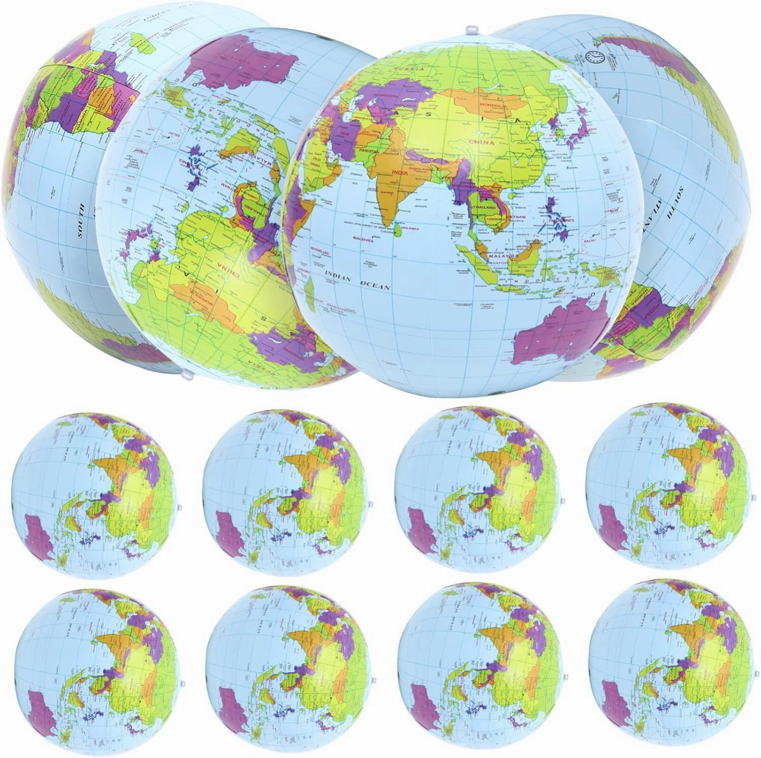SUPVOX 12pcs Inflatable Beach Ball Globe Shaped Pool for Summer Fun Safe Material Educational Geography Learning for Pool and Beach Parties