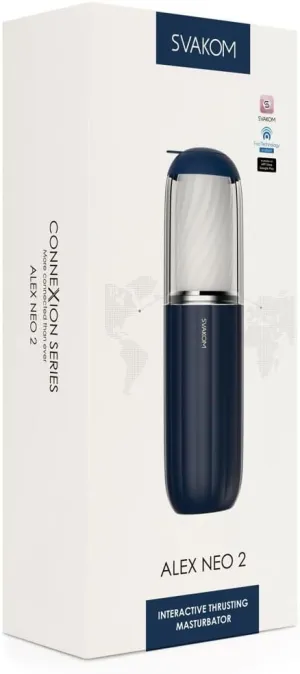 SVAKOM Alex Neo 2 Interactive Thrusting App-Controlled Rechargeable Masturbator Stroker - Black - More Connected Than Ever!