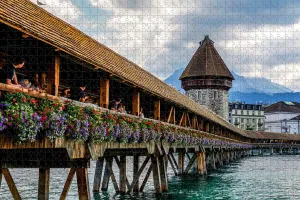 Switzerland Lucerne Chapel Bridge Jigsaw Puzzle for Adults 1000 Piece Wooden Travel Gift Souvenir