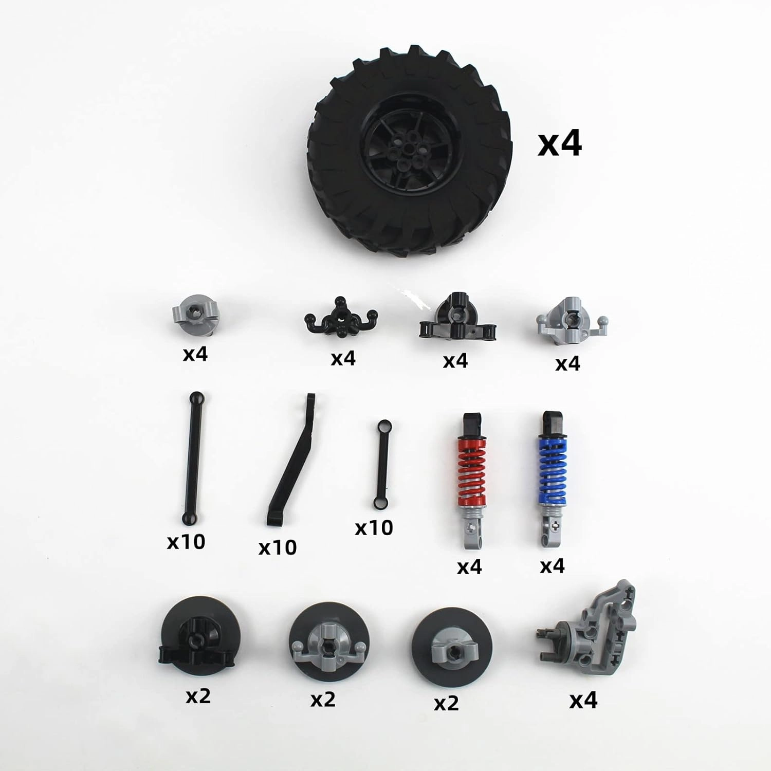 Technical Parts Vehicles Suspension Accessories with Tire 107x44 Technical Parts Set Compatible with All Major Brands, MOC Parts Building Toy DIY Replacement Spare Kit (68pcs)