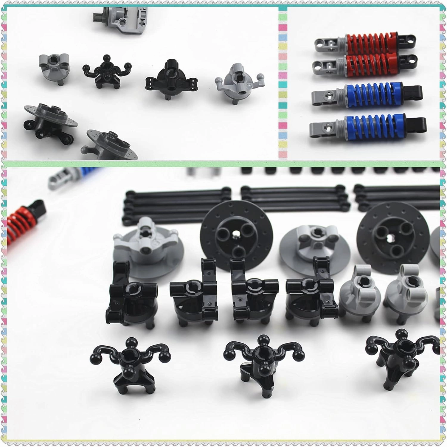 Technical Parts Vehicles Suspension Accessories with Tire 107x44 Technical Parts Set Compatible with All Major Brands, MOC Parts Building Toy DIY Replacement Spare Kit (68pcs)