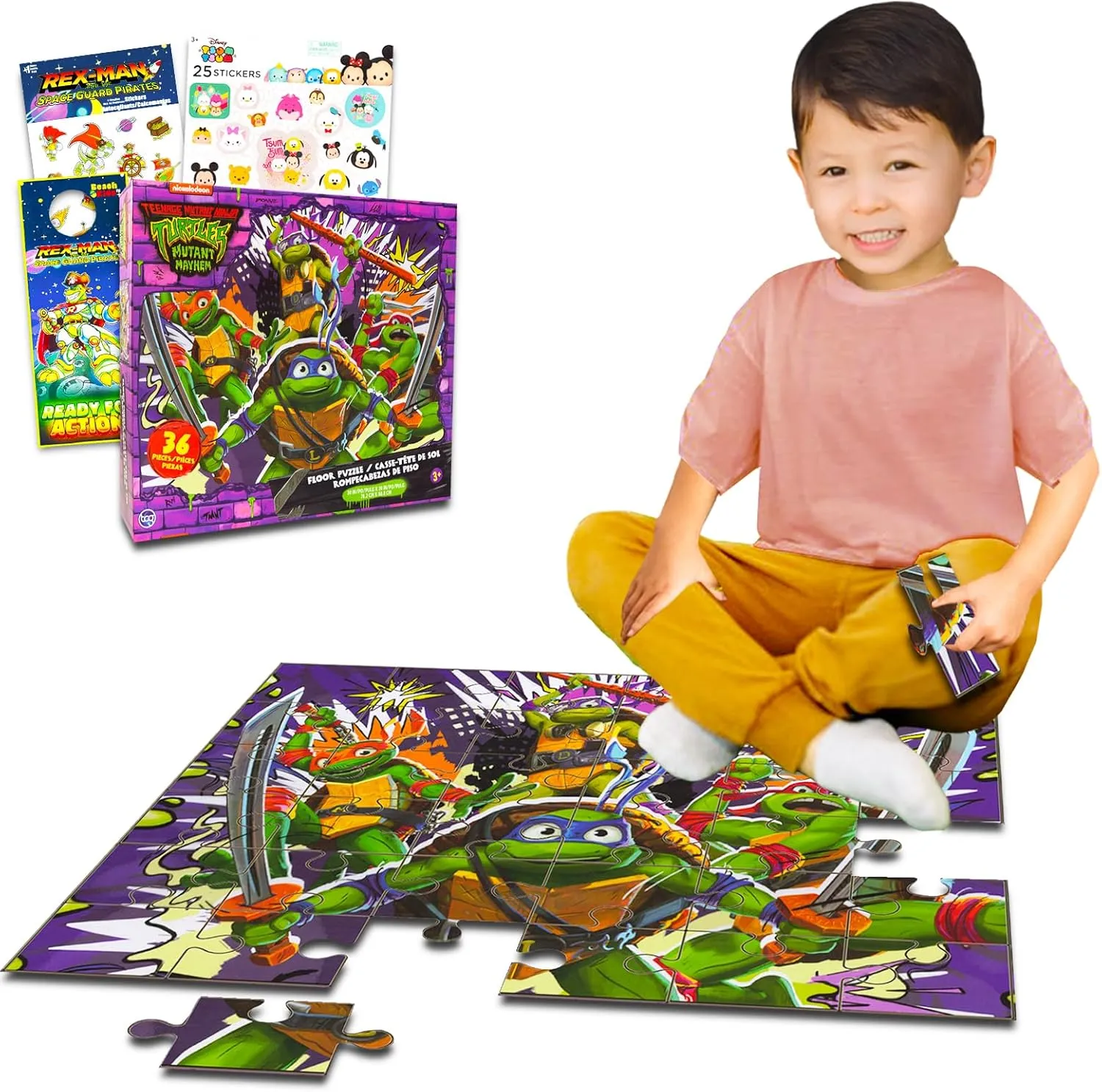 Teenage Mutant Ninja Turtles Floor Puzzle for Kids Set - Bundle with 36 Piece TMNT Floor Puzzle Plus Stickers, More | Teenage Mutant Ninja Turtles Puzzles for Kids Ages 4-8