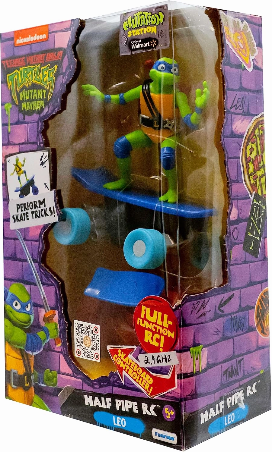 Teenage Mutant Ninja Turtles Toy, Leonardo Half Pipe RC Skate Vehicle, 2.4 GHz Skateboard Controller, Mutant Mayhem TMNT Remote Control Toy for Kids, Ages 3 