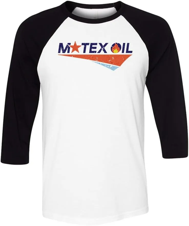 TeesAndTankYou Motex Oil Logo Three-Quarter Raglan Sleeve Baseball Shirt Unisex