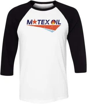TeesAndTankYou Motex Oil Logo Three-Quarter Raglan Sleeve Baseball Shirt Unisex