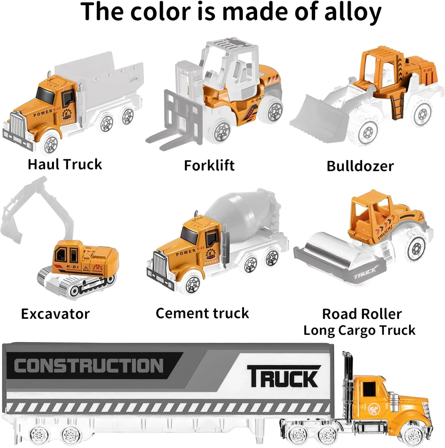 TEMI Diecast Engineering Construction Vehicle Toy Set w/Play Mat,Truck Carrier, Forklift, Bulldozer, Excavator,Dump Truck, Alloy Metal Car Toys Set for 3 4 5 6 Years Old Toddlers Kids Boys & Girls