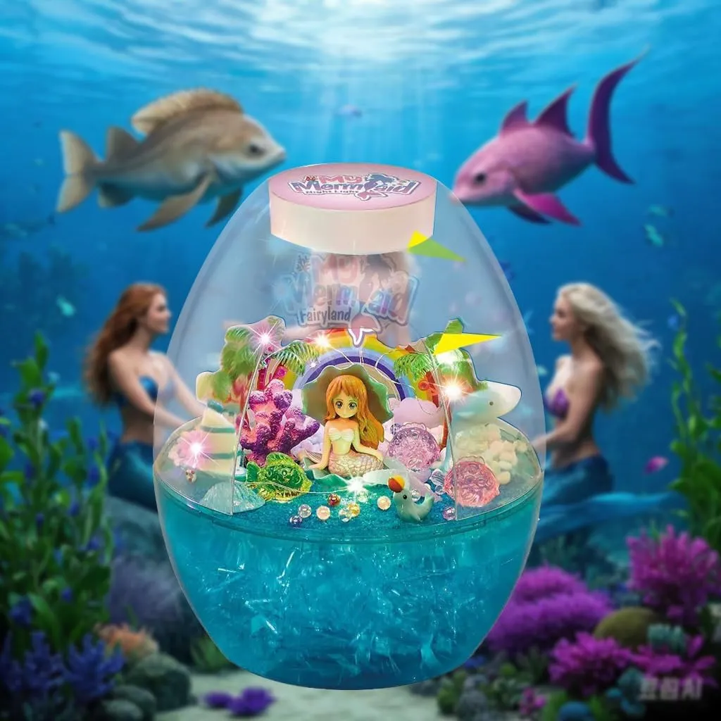 Terrarium Kit for Kids Build a Mermaid Habitat, DIY Night Light Mermaid Toys, Science Kits, Arts and Crafts for Boys Girls Ages 3  4 5 6 7 8 9 10 Gifts