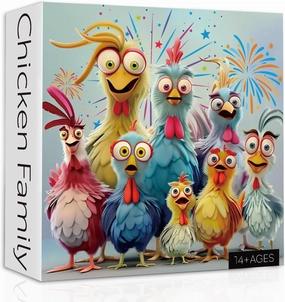 Thanksgiving Chicken Puzzles for Adults 1000 Pieces, Funny Chicken Family Jigsaw Puzzles, Colorful Winter Animal Puzzle as Home Decor