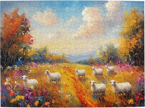 The Sheep On The Grassland Jigsee 500 Pieces,Natural Landscape Wooden Jigsee,Amazing Colors,Challenging High Difficulty Adult Entertainment Games,The First Choice for Decoration Home