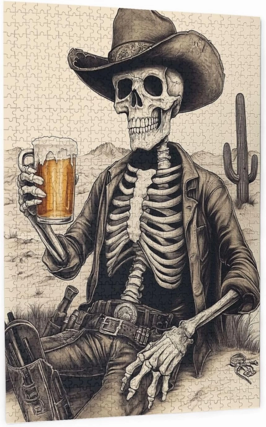 The Skeletons in The Desert Drink Alcohol,1000 Piece Wooden Puzzle for Adults,Unique Artwork for Adults,Brain Training Challenge,Stress Relief Activity,Eco-Friendly Woodens Pieces
