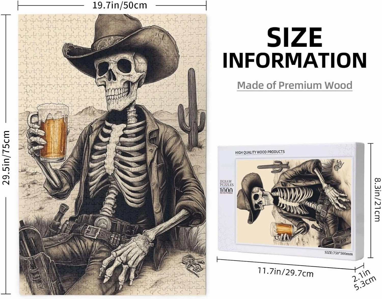 The Skeletons in The Desert Drink Alcohol,1000 Piece Wooden Puzzle for Adults,Unique Artwork for Adults,Brain Training Challenge,Stress Relief Activity,Eco-Friendly Woodens Pieces