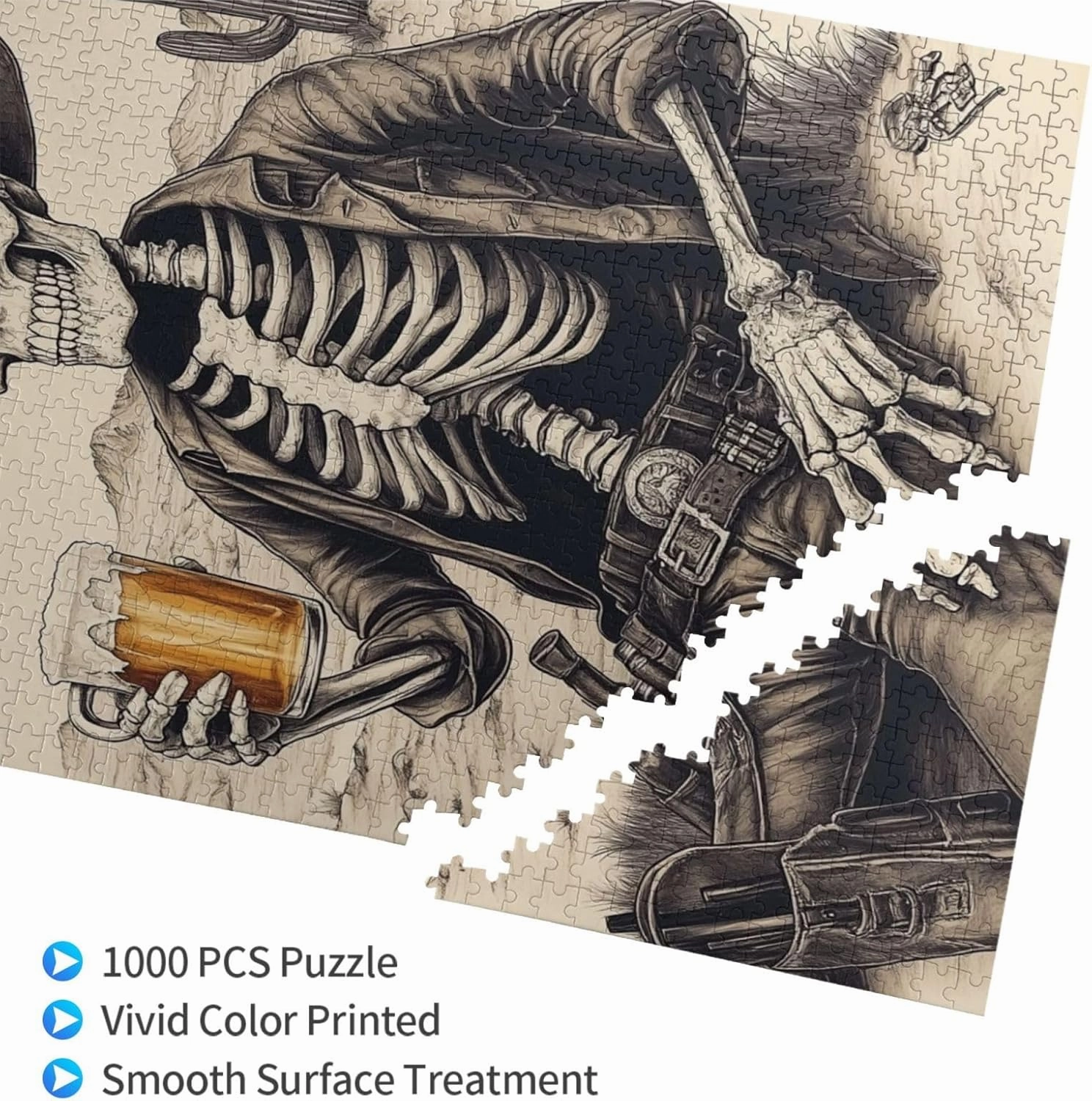 The Skeletons in The Desert Drink Alcohol,1000 Piece Wooden Puzzle for Adults,Unique Artwork for Adults,Brain Training Challenge,Stress Relief Activity,Eco-Friendly Woodens Pieces