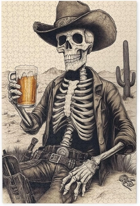 The Skeletons in The Desert Drink Alcohol,1000 Piece Wooden Puzzle for Adults,Unique Artwork for Adults,Brain Training Challenge,Stress Relief Activity,Eco-Friendly Woodens Pieces