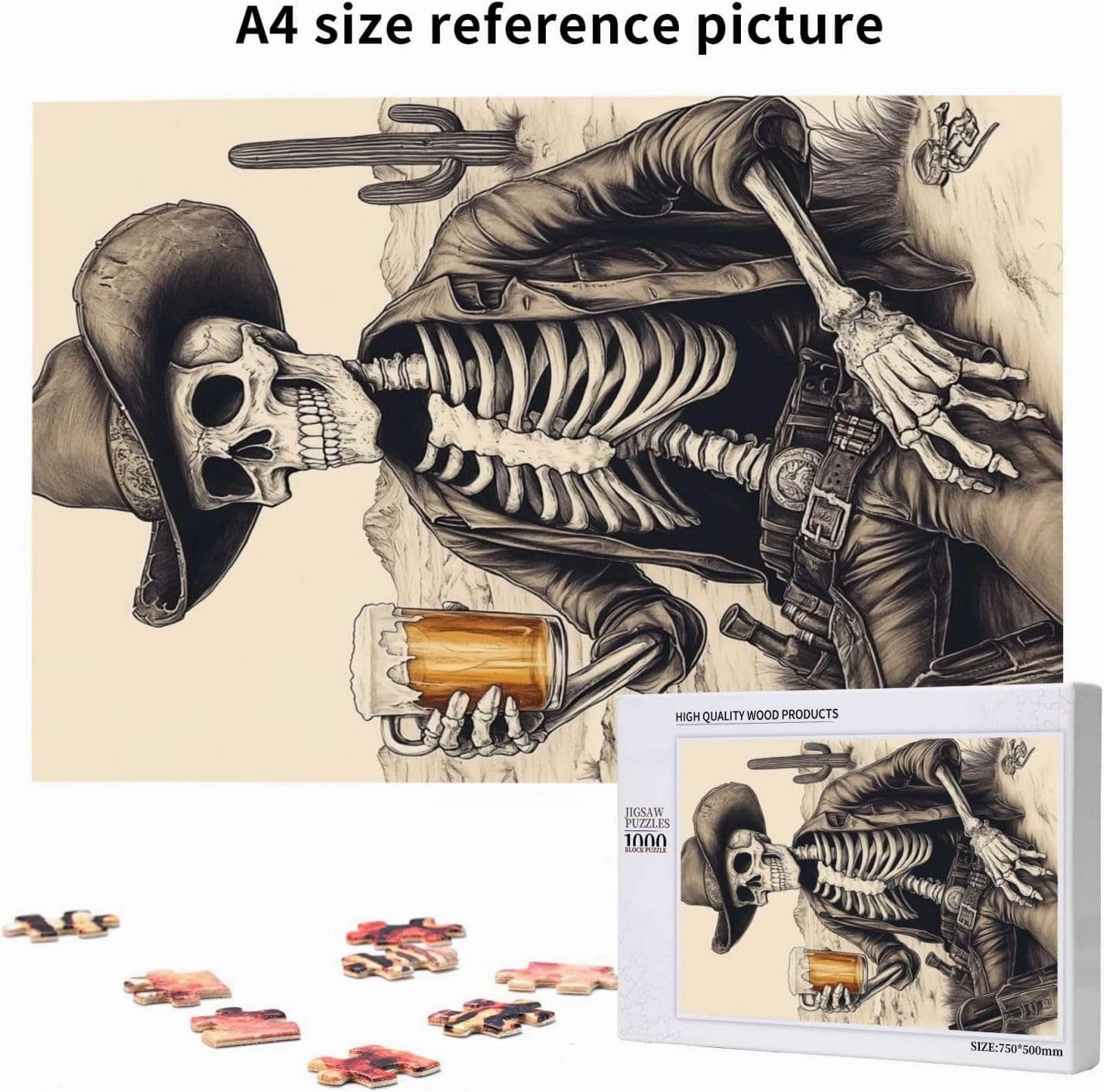 The Skeletons in The Desert Drink Alcohol,1000 Piece Wooden Puzzle for Adults,Unique Artwork for Adults,Brain Training Challenge,Stress Relief Activity,Eco-Friendly Woodens Pieces