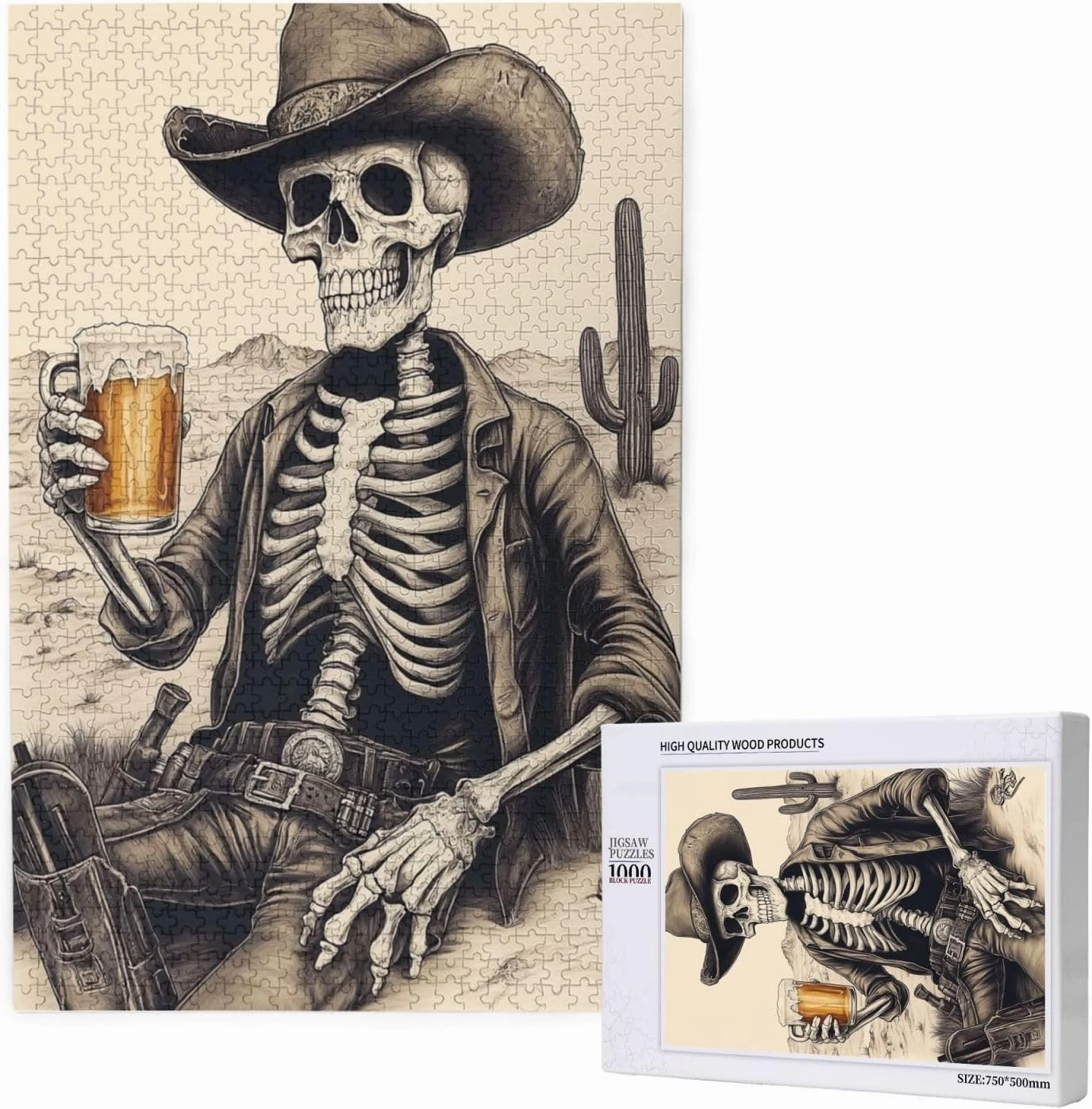 The Skeletons in The Desert Drink Alcohol,1000 Piece Wooden Puzzle for Adults,Unique Artwork for Adults,Brain Training Challenge,Stress Relief Activity,Eco-Friendly Woodens Pieces
