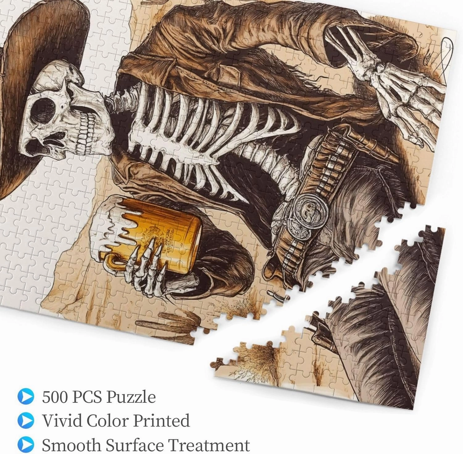 The Skeletons in The Desert Drink Alcohol,500 Piece Wooden Puzzle for Adults,Brain Training Challenge,Stress Relief Activity,Unique Artwork for Adults,Eco-Friendly Woodens Pieces