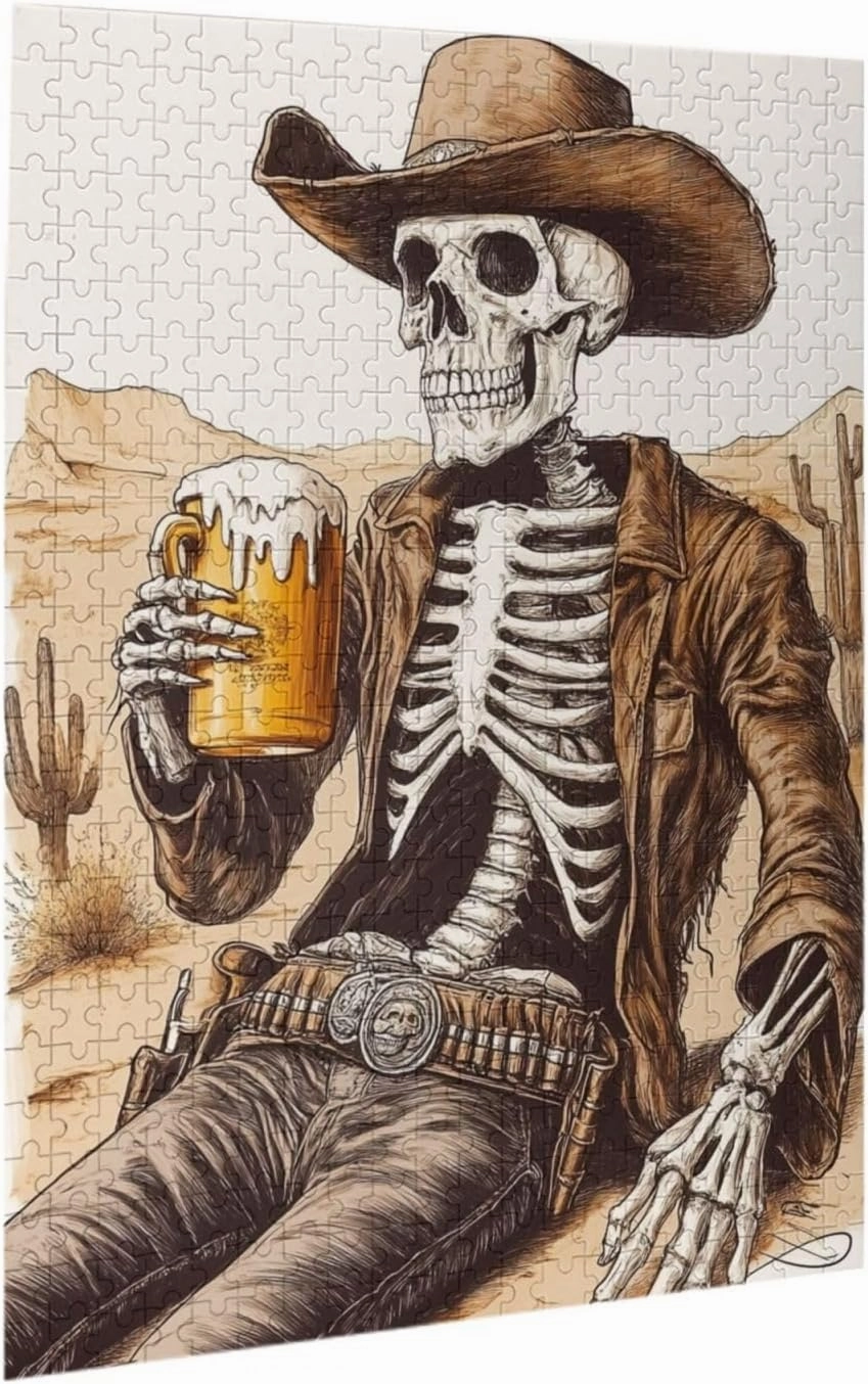 The Skeletons in The Desert Drink Alcohol,500 Piece Wooden Puzzle for Adults,Brain Training Challenge,Stress Relief Activity,Unique Artwork for Adults,Eco-Friendly Woodens Pieces
