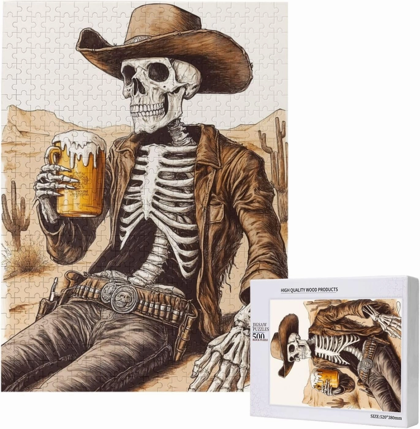 The Skeletons in The Desert Drink Alcohol,500 Piece Wooden Puzzle for Adults,Brain Training Challenge,Stress Relief Activity,Unique Artwork for Adults,Eco-Friendly Woodens Pieces