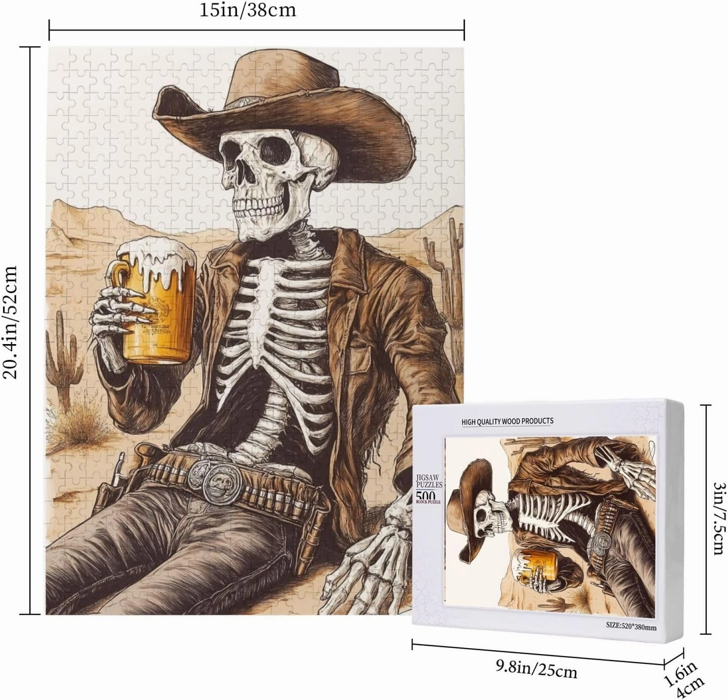 The Skeletons in The Desert Drink Alcohol,500 Piece Wooden Puzzle for Adults,Brain Training Challenge,Stress Relief Activity,Unique Artwork for Adults,Eco-Friendly Woodens Pieces