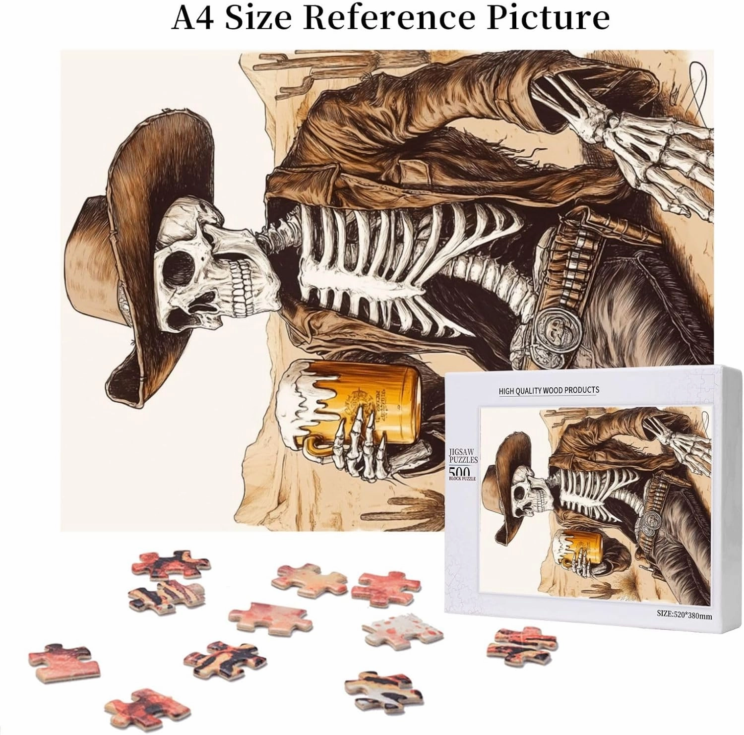 The Skeletons in The Desert Drink Alcohol,500 Piece Wooden Puzzle for Adults,Brain Training Challenge,Stress Relief Activity,Unique Artwork for Adults,Eco-Friendly Woodens Pieces