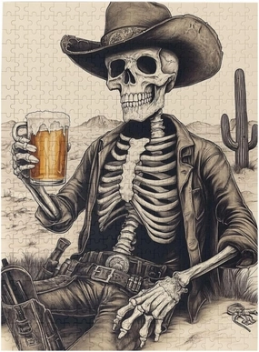 The Skeletons in The Desert Drink Alcohol,500 Piece Wooden Puzzle for Adults,Unique Artwork for Adults,Brain Training Challenge,Stress Relief Activity,Eco-Friendly Woodens Pieces