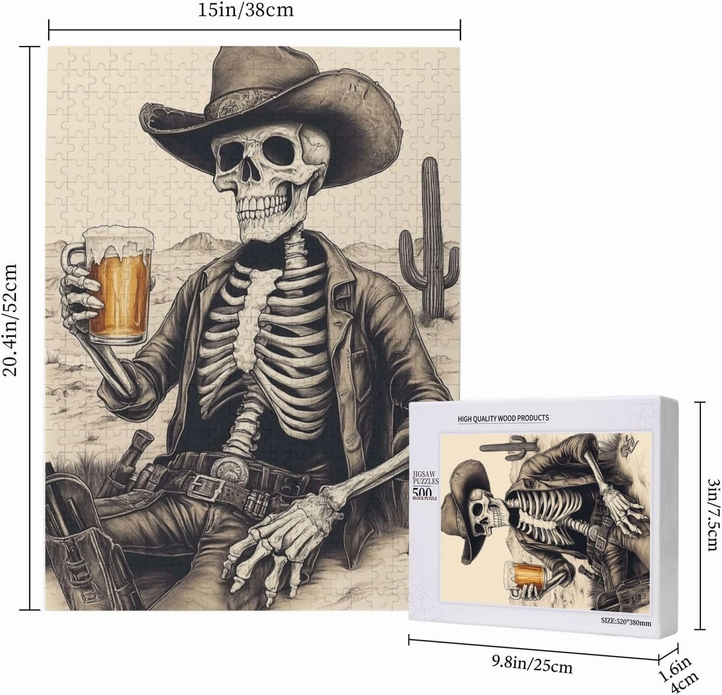 The Skeletons in The Desert Drink Alcohol,500 Piece Wooden Puzzle for Adults,Unique Artwork for Adults,Brain Training Challenge,Stress Relief Activity,Eco-Friendly Woodens Pieces