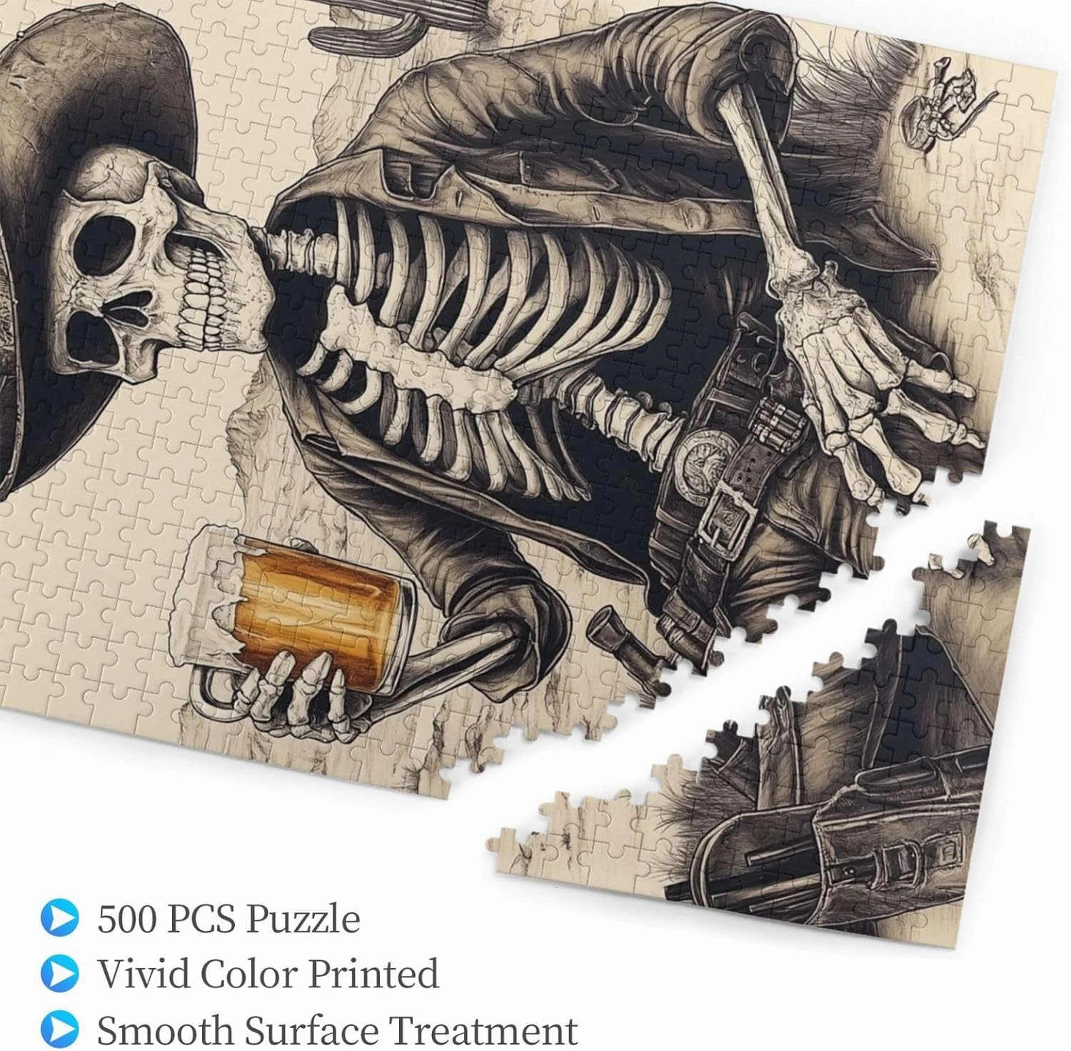 The Skeletons in The Desert Drink Alcohol,500 Piece Wooden Puzzle for Adults,Unique Artwork for Adults,Brain Training Challenge,Stress Relief Activity,Eco-Friendly Woodens Pieces