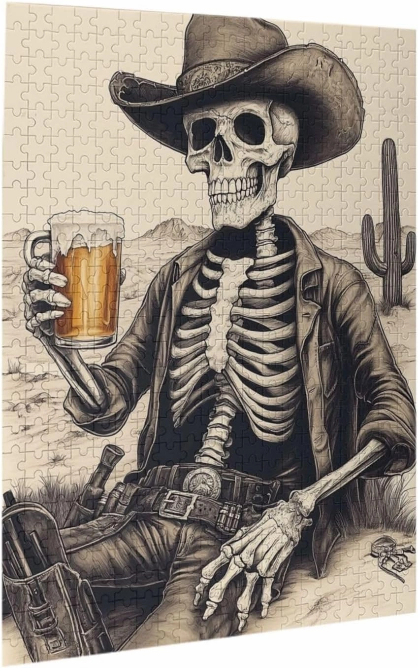 The Skeletons in The Desert Drink Alcohol,500 Piece Wooden Puzzle for Adults,Unique Artwork for Adults,Brain Training Challenge,Stress Relief Activity,Eco-Friendly Woodens Pieces
