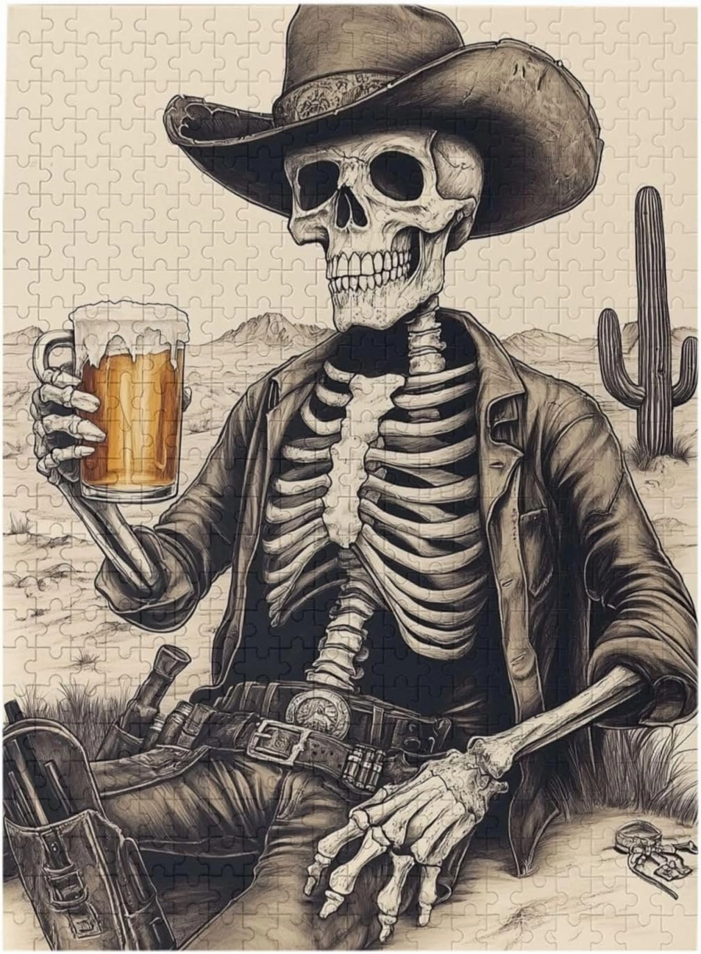 The Skeletons in The Desert Drink Alcohol,500 Piece Wooden Puzzle for Adults,Unique Artwork for Adults,Brain Training Challenge,Stress Relief Activity,Eco-Friendly Woodens Pieces