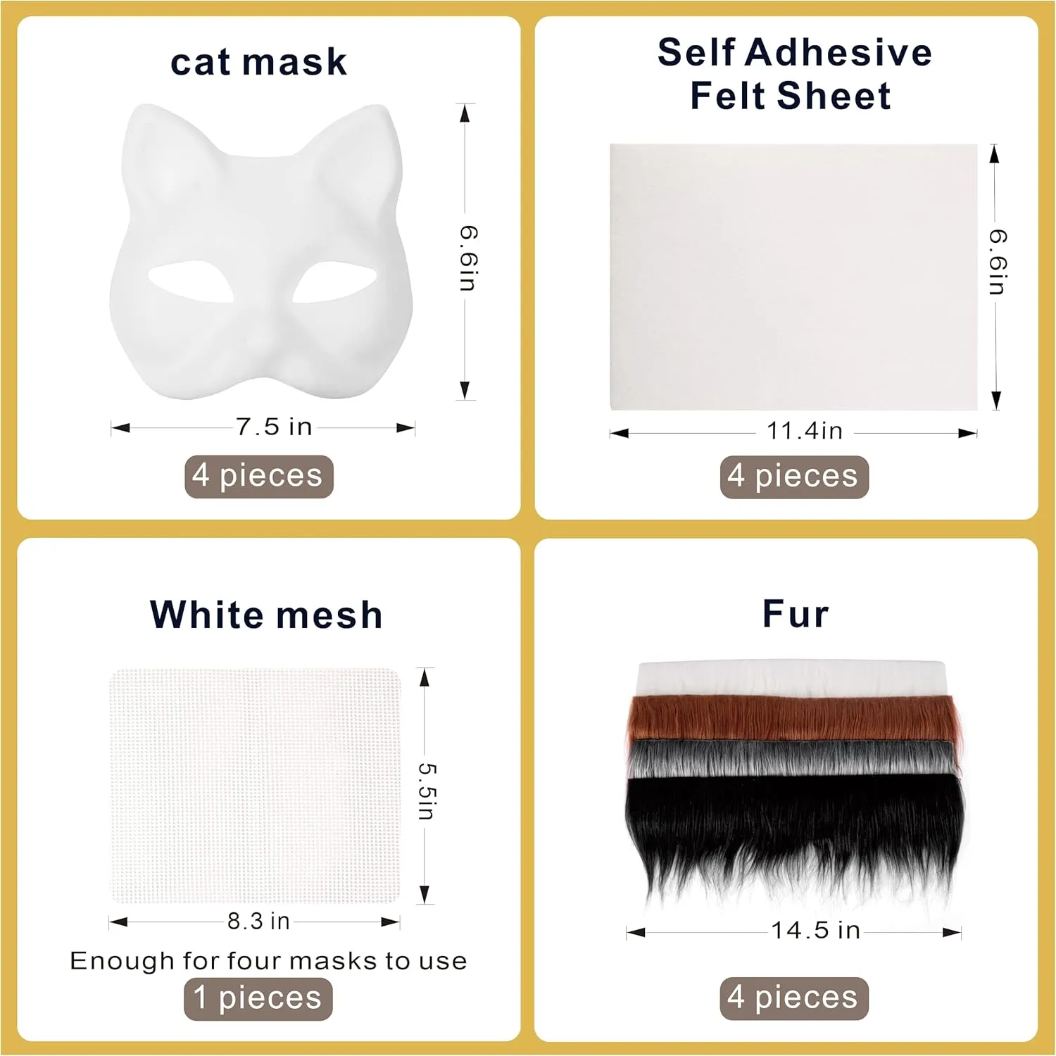 Therian Mask Kit with Fur & Eye Mesh and Felt Sheet 13PCS Cat Masks DIY to Paint Furry Animal Mask Gear for Halloween