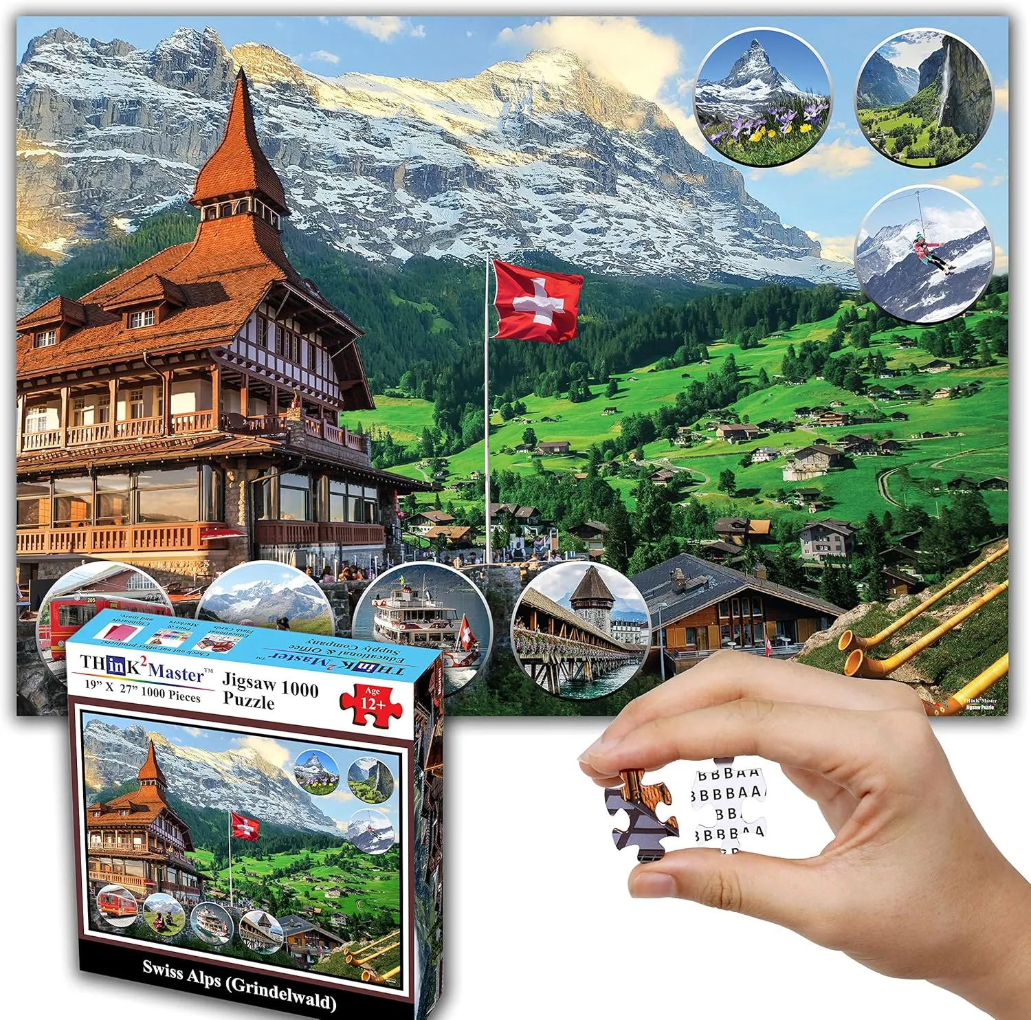 Think2Master Swiss Alps (Grindelwald) 1000 Pieces Jigsaw Puzzle. (for Teens & Adults) Finished Puzzle Size of This European Travel Destination is 26.8” X 18.9”