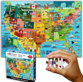 Think2Master United States Map 250 Pieces Jigsaw Puzzle Fun Educational Toy for Kids 8-10 10-12, School & Families. Great Gift for 8  to Stimulate Learning of USA. Size: 14.2” X 19.3”