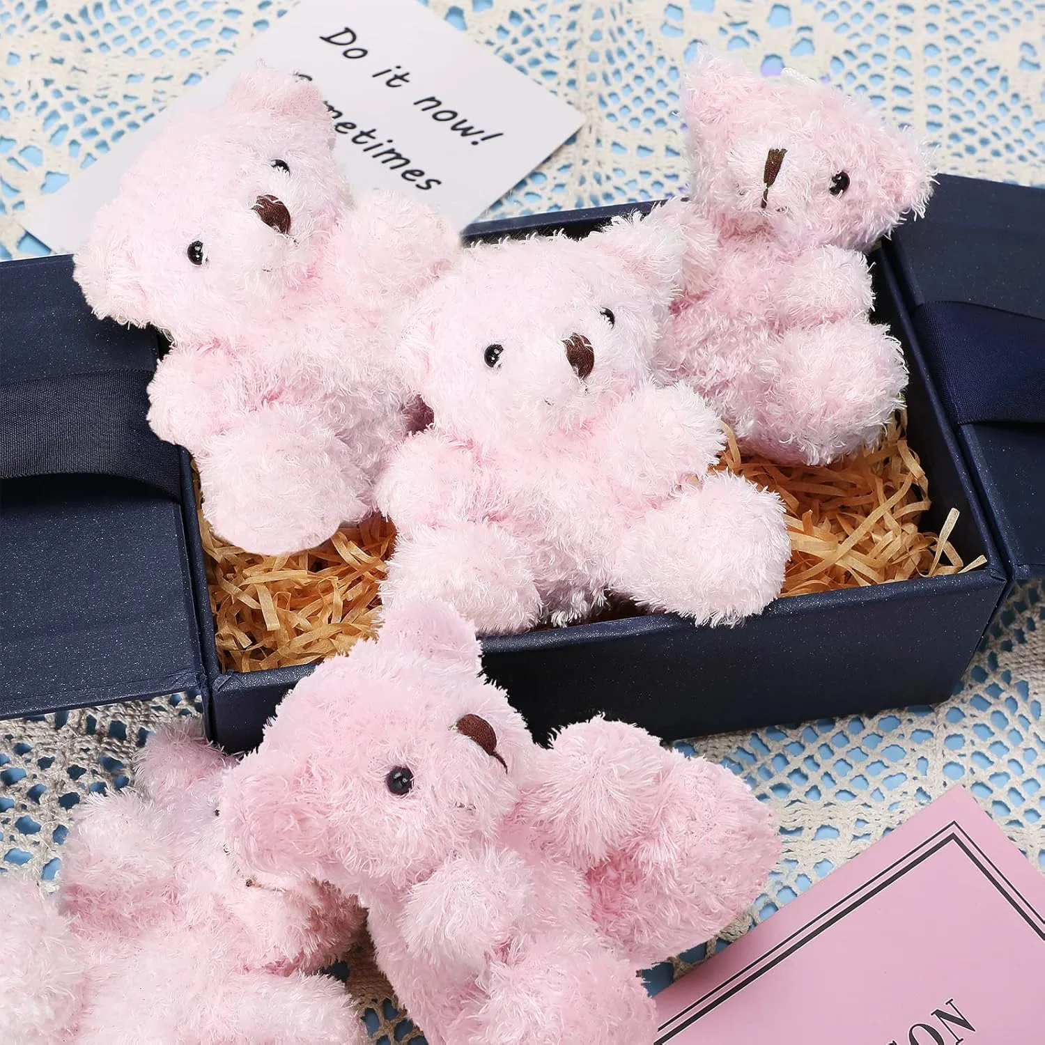 Threan 8 Pcs Mini Plush Bears 4'' Small Bear Bulk Stuffed Animal Toys Tiny Soft Bear Doll Present Stuffers for Keychain Baby Shower Party Favors Supplies(Pink)