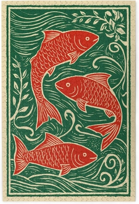 Three Red Fish Swimming Minimalist Jigsaw Puzzle 1000 Piece,20x30 Inches Wooden Picture Jigsaw Puzzles for Adult Family Game