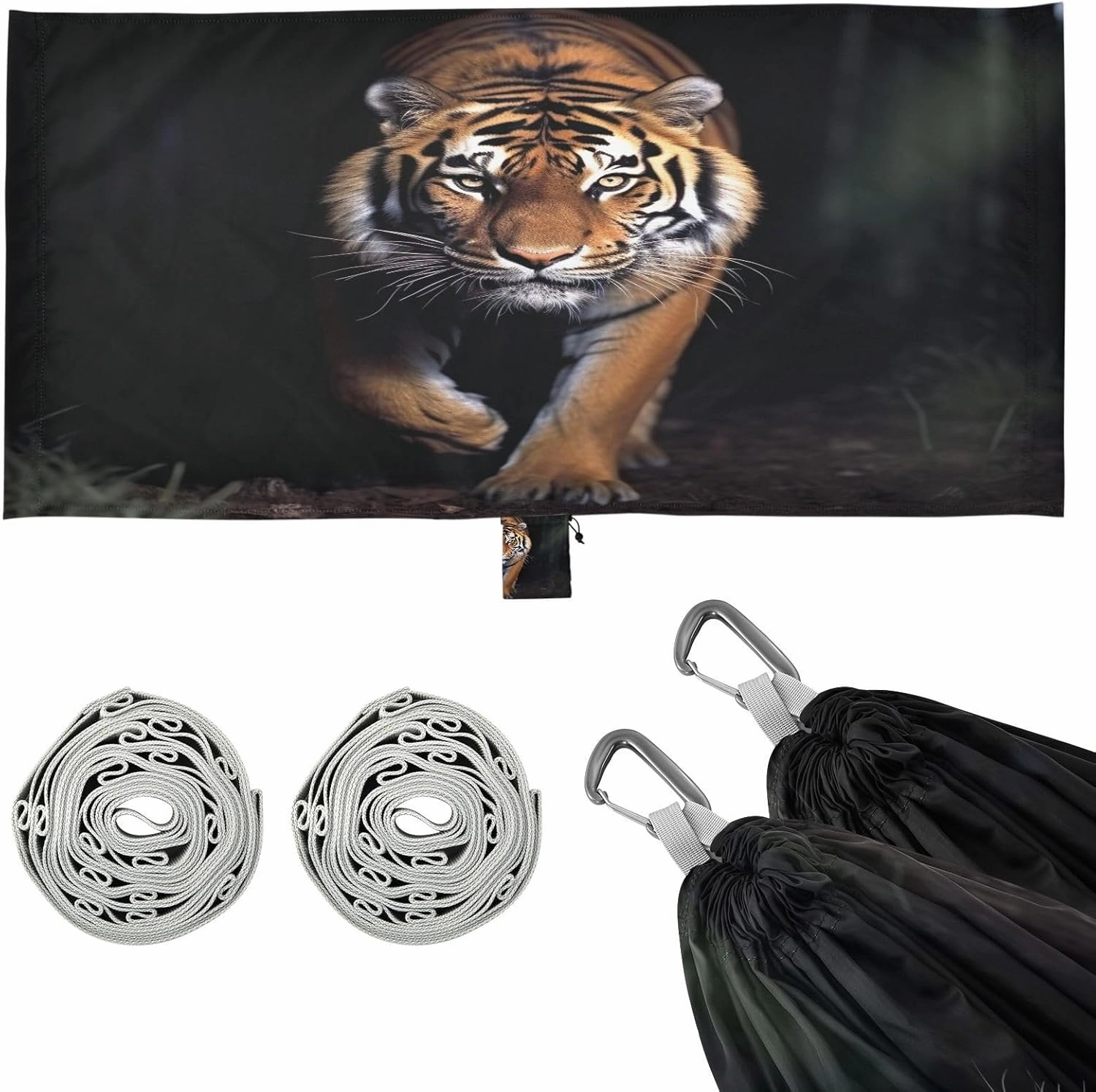 Tiger Camping Hammock, 330 lbs with 2 Tree Straps, Carry Bag, Single Portable Hammock for Outdoor/Indoor, Hiking, Beach, Backpacking, Travel