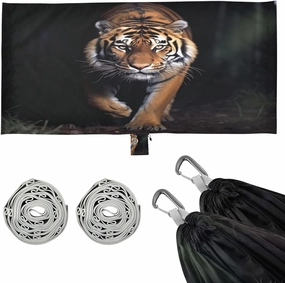 Tiger Camping Hammock, 330 lbs with 2 Tree Straps, Carry Bag, Single Portable Hammock for Outdoor/Indoor, Hiking, Beach, Backpacking, Travel