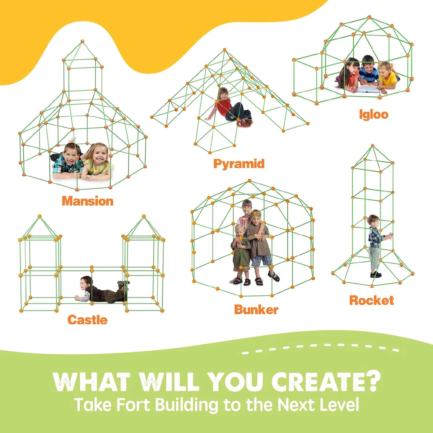 Tiny Land Fort Building Kit Creative Fort Indoor Outdoor for 5,6,7,8 Years Old Boys and Girls STEM Building Toys with Storage Bag DIY Castles Tunnels with 86 Rods and 44 Balls