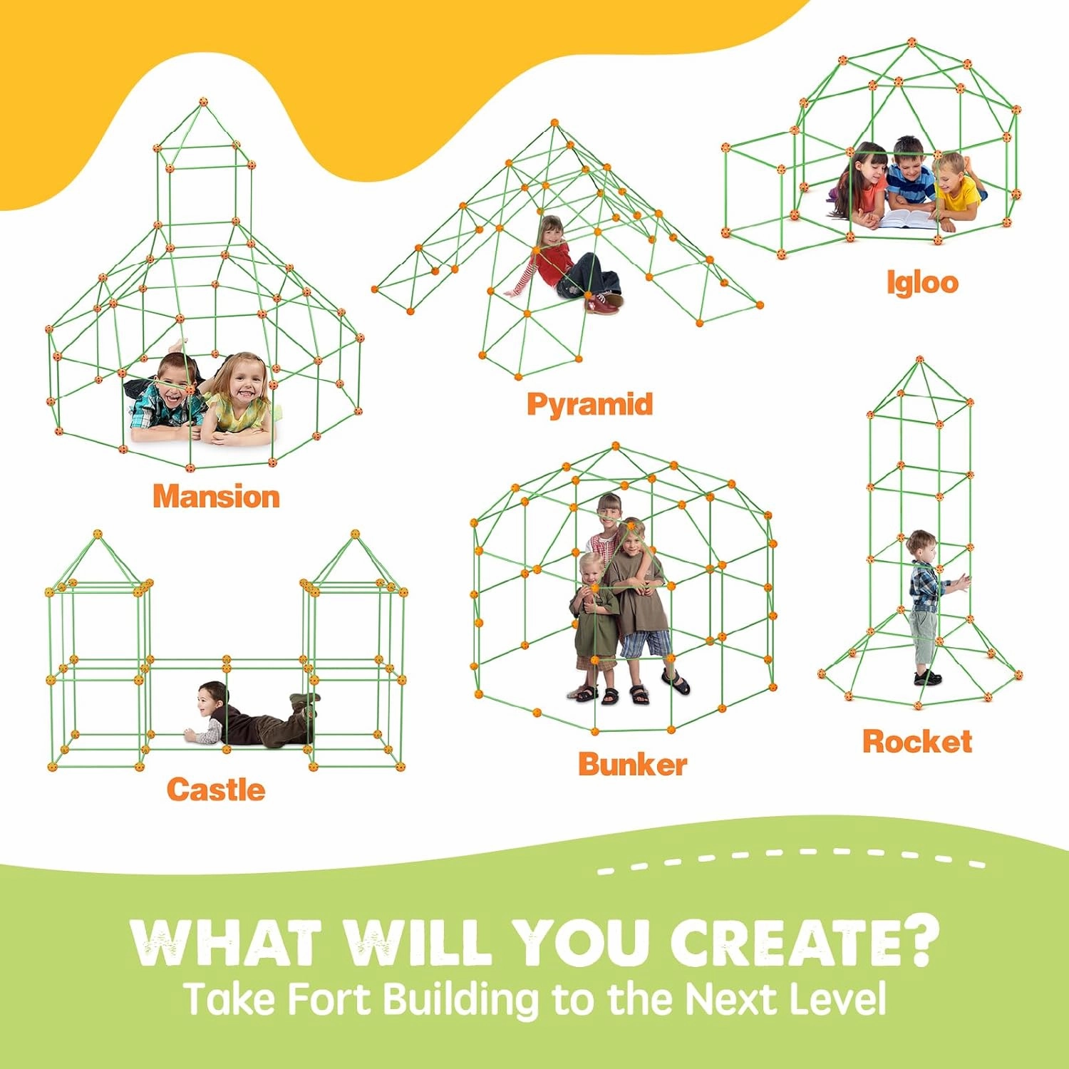 Tiny Land Fort Building Kit Creative Fort Indoor Outdoor for 5,6,7,8 Years Old Boys and Girls STEM Building Toys with Storage Bag DIY Castles Tunnels with 86 Rods and 44 Balls