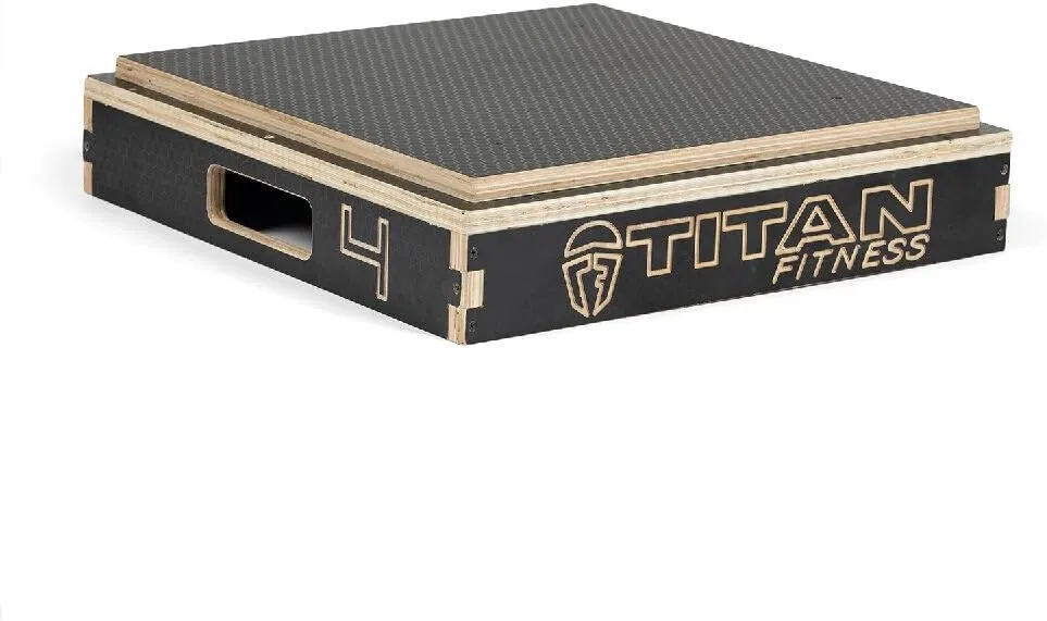 Titan Fitness Anti-Slip 4in Stackable Wooden Plyometric Box, Pro-Duty Plyo Box, Jump Step-Up Box Squat, Home Garage Gym Training