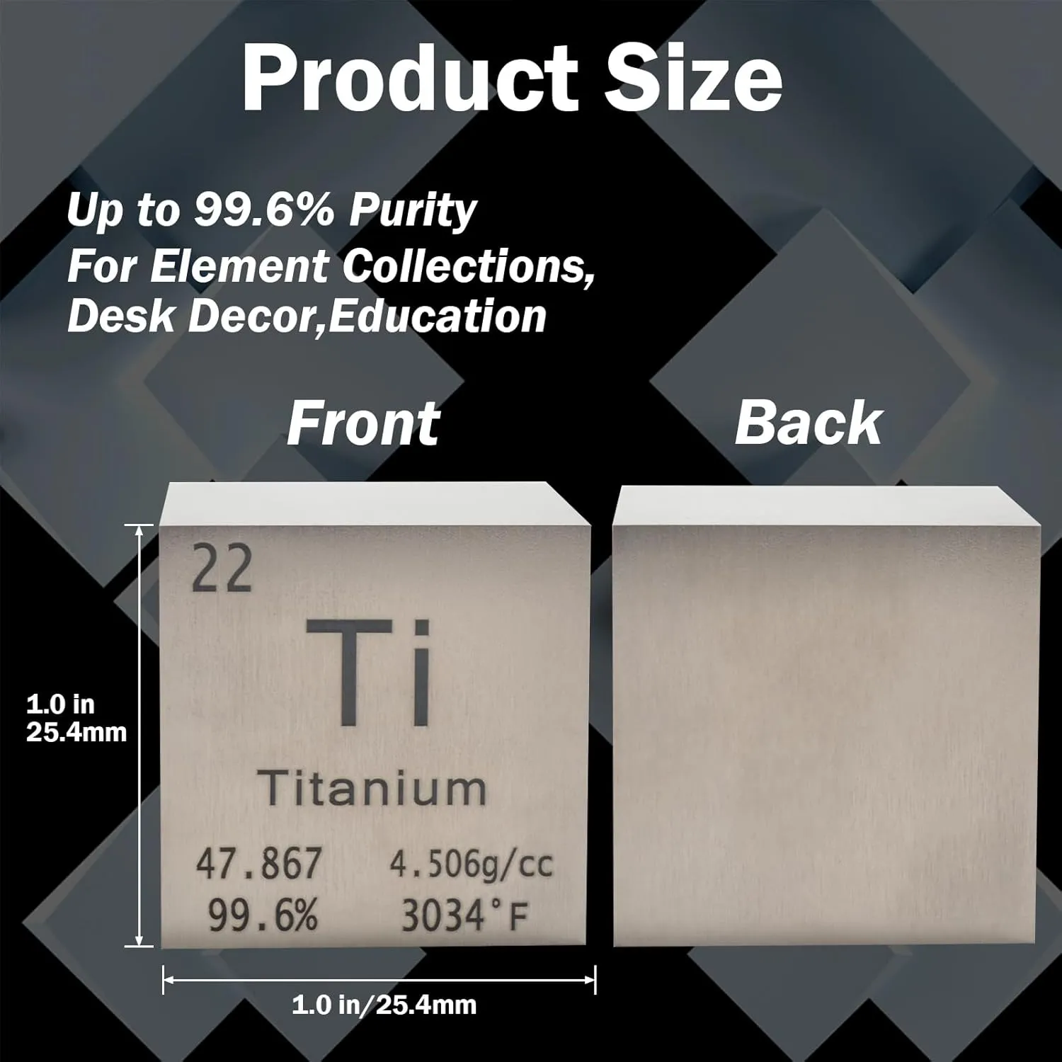 Titanium Cube Metal Density Cubes Pure Metal High Density Element Cube for Element Collections Lab Experiment Periodic Table Collection DIY Teacher Science Creative Gift（Titanium，1 Inch）