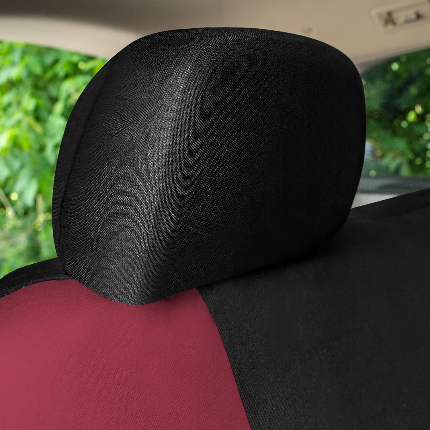 TLH Universal Fit Automotive Seat Covers Burgundy Cloth Car Seat Covers Full Set, Car Seat Protector Interior Accessories Classic Flat Cloth Car Seat Covers fit for Most Cars, Trucks, SUVs or Vans