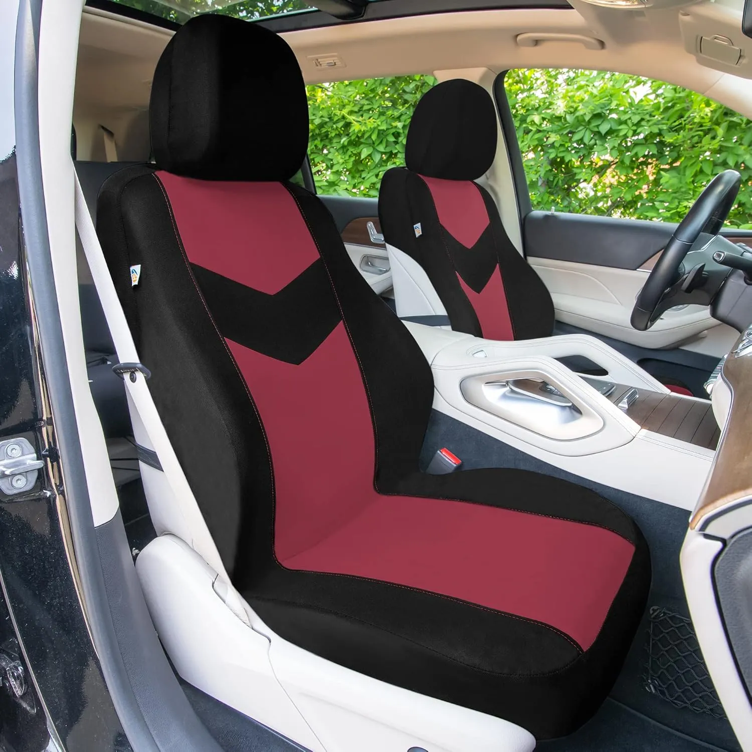 TLH Universal Fit Automotive Seat Covers Burgundy Cloth Car Seat Covers Full Set, Car Seat Protector Interior Accessories Classic Flat Cloth Car Seat Covers fit for Most Cars, Trucks, SUVs or Vans