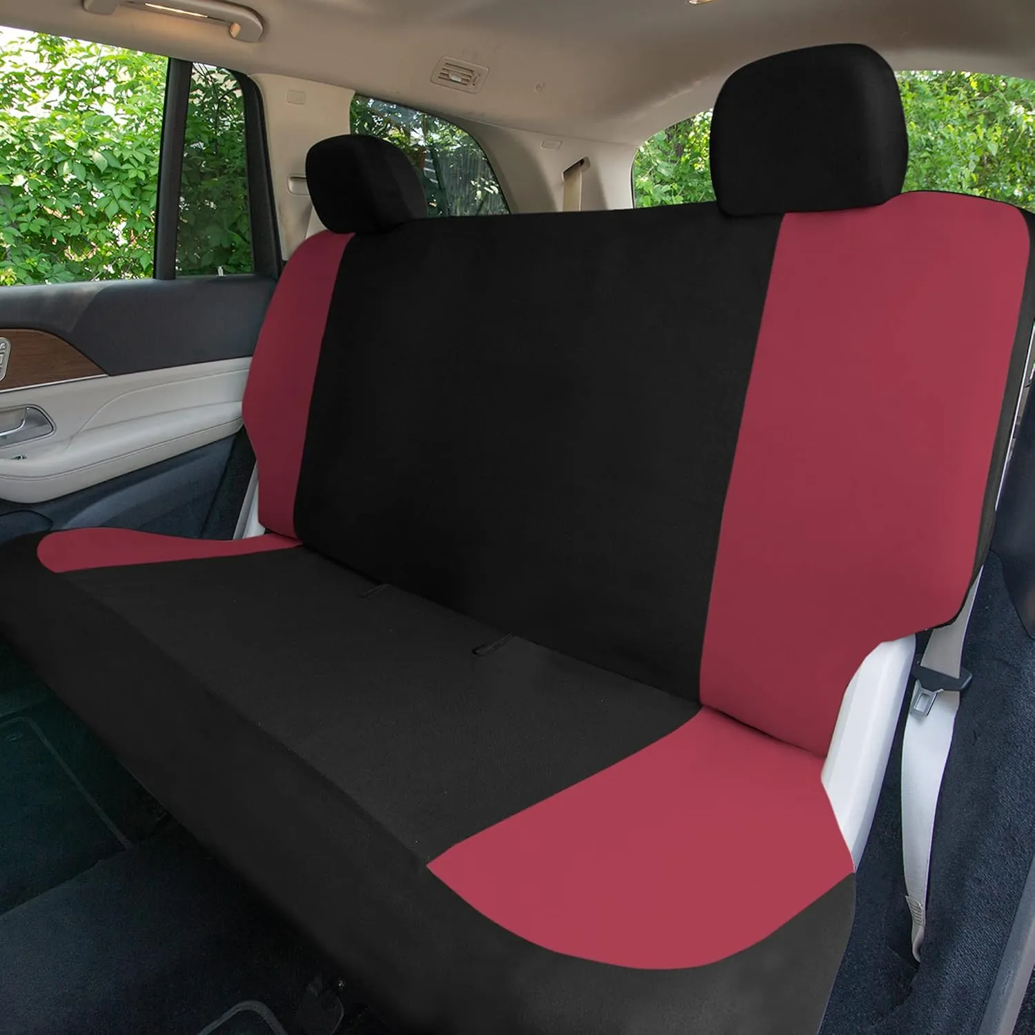 TLH Universal Fit Automotive Seat Covers Burgundy Cloth Car Seat Covers Full Set, Car Seat Protector Interior Accessories Classic Flat Cloth Car Seat Covers fit for Most Cars, Trucks, SUVs or Vans